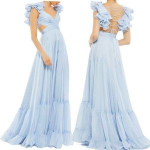 MAC DUGGAL Gown Dress 67911 Powder Blue Ruffle Tiered Chiffon Cutout Size 2